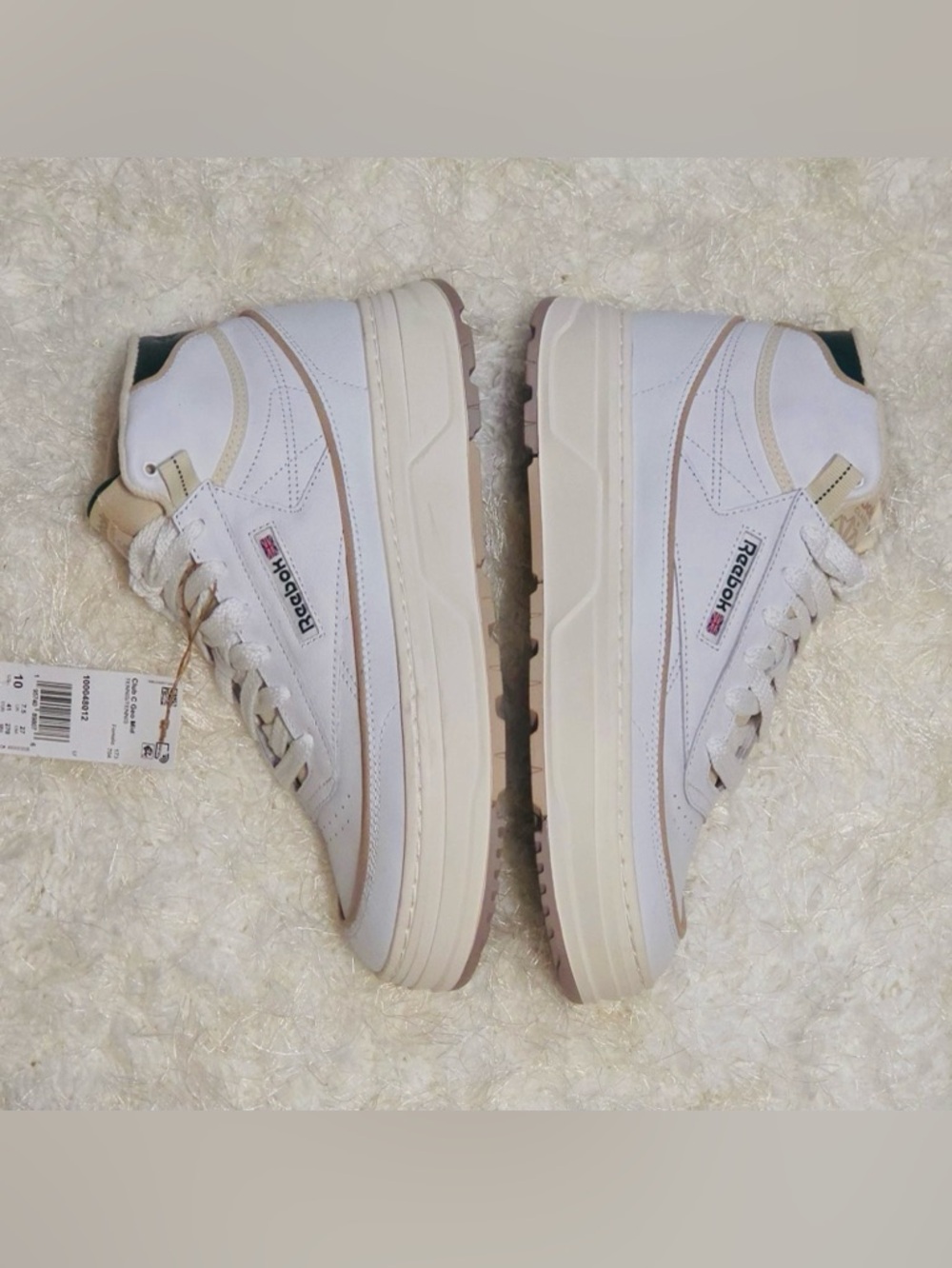 NEW_ Reebok Women’s White Leather Platform Sneakers with Cream Accents - Picture 6 of 11